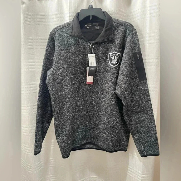 Antigua Raiders men’s heathered black and gray 1/4 zip fleece - Picture 2 of 10